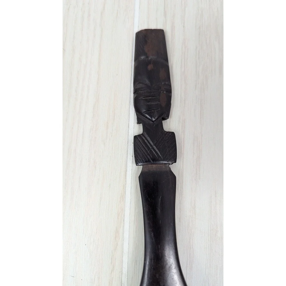 African hand carved Salad Spoon Fork Decor Black Brown Wood Elephant Tribal